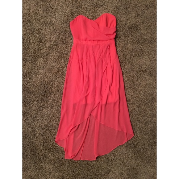 Coral High-Low Strapless Dress - Picture 1 of 4